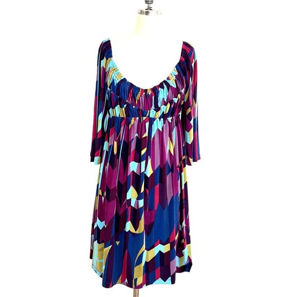 Muse Y2K Dress Multicolor Mod Babydoll Stretchy Wide Kimono Sleeves Boho Size 6 - Picture 1 of 8